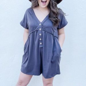 Charcoal Shorts Romper Super soft new never worn without tags. B